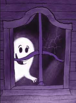 Cheerful ghost at a window